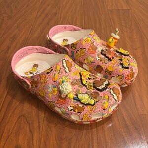 CROCS x Disney Eats Slide On Clogs Womens 9 Mens 7 Food Jibbitz